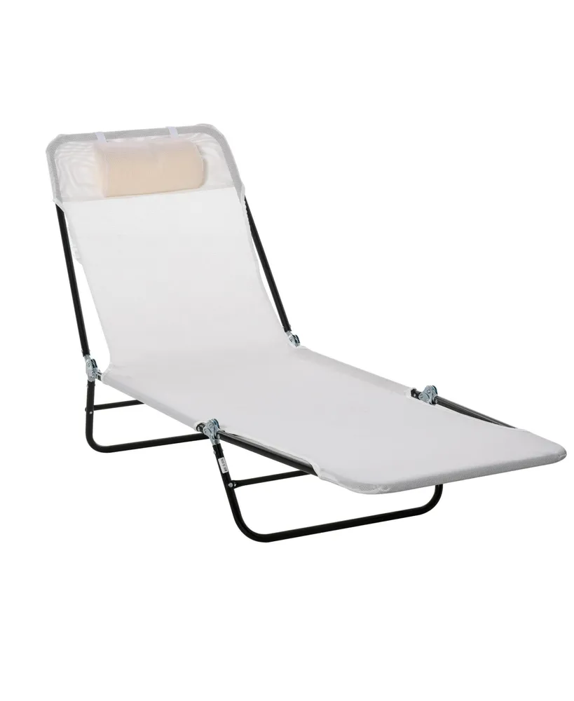 Outsunny Portable Sun Lounger, Lightweight Folding Chaise Lounge Chair w/ Adjustable Backrest & Pillow for Beach, Poolside and Patio