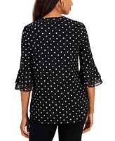 Kasper Petite Dot-Print Flutter-Sleeve V-Neck Blouse