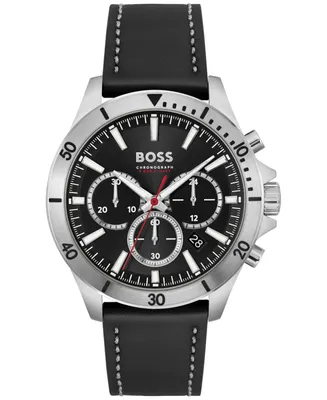 Boss Men's Chronograph Troper Black Leather Strap Watch 45mm