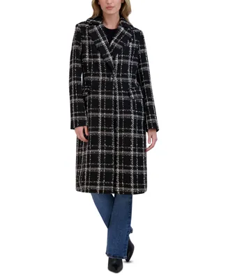 Tahari Women's Notch-Neck Plaid Coat