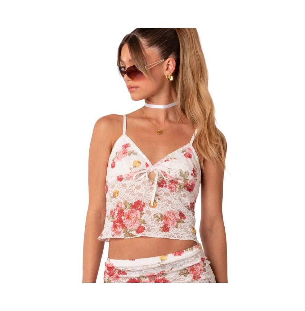 Portofino Printed Sheer Lace Tank Top