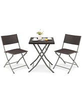 Costway 3PCS Patio Folding Rattan Bistro Set Chairs Backrest Table Garden Deck