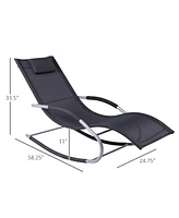 Outsunny Zero Gravity Chaise Rocker Patio Lounge Chairs with Recliner w/ Detachable Pillow & Durable Weather-Fighting Fabric, Black