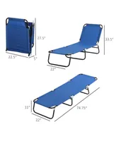 Outsunny Portable Outdoor Sun Lounger, Lightweight Folding Chaise Lounge Chair w/ 5-Position Adjustable Backrest for Beach, Poolside and Patio, Blue