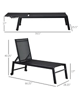 Outsunny Patio Garden Sun Chaise Lounge Chair with 5-Position Backrest, 2 Back Wheels, & Industrial Design, Black