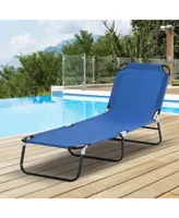 Outsunny Portable Outdoor Sun Lounger, Lightweight Folding Chaise Lounge Chair w/ 5-Position Adjustable Backrest for Beach, Poolside and Patio, Blue