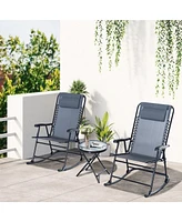 Outsunny 3 Piece Folding Rocking Chair Patio Table Set w/ 2 Rocking Chairs,