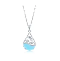 Sterling Silver Leaping Dolphin Pearshaped Larimar Necklace