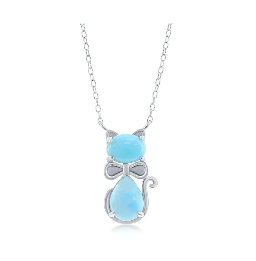 Caribbean Treasures Sterling Silver Larimar Cat Necklace