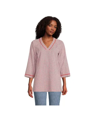 Lands' End Women's Tall Rayon 3/4 Sleeve V Neck Tunic Top