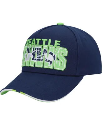 Big Boys and Girls College Navy Seattle Seahawks On Trend Precurved A-Frame Snapback Hat