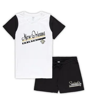 Women's Concepts Sport White, Black New Orleans Saints Plus Downfield T-shirt and Shorts Sleep Set