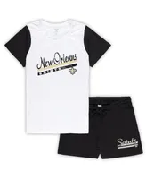Women's Concepts Sport White, Black New Orleans Saints Plus Downfield T-shirt and Shorts Sleep Set