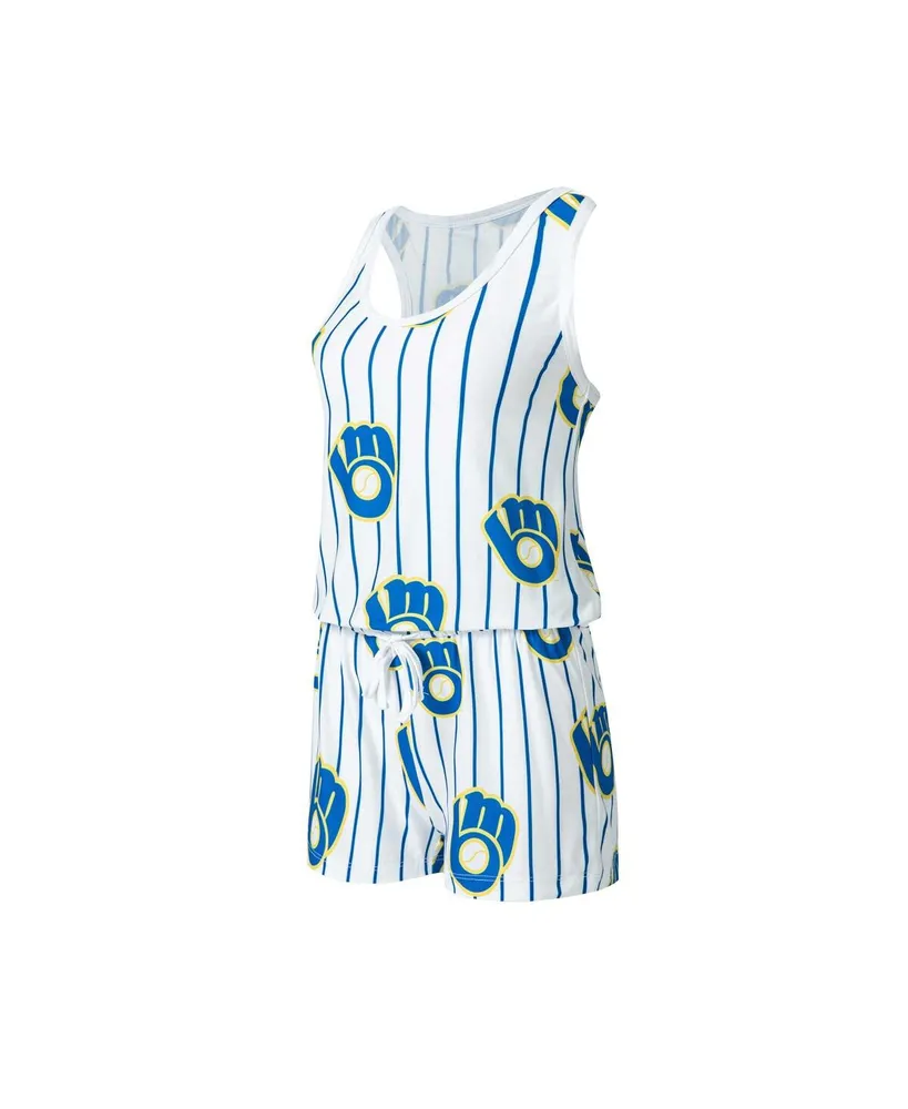 Women's Concepts Sport White Milwaukee Brewers Reel Pinstripe Knit Romper