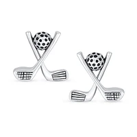 Bling Jewelry Golfer Gift Golf Club Ball Sport Athlete Golf Stud Earrings For Women Oxidized .925 Sterling Silver Jewelry Gifts Female Golfers