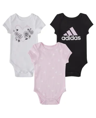 adidas Baby Girls Printed Cotton Bodysuits, Pack of 3