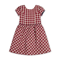 Hope & Henry Baby Girls Short Sleeve Button Back Schoolgirl Dress