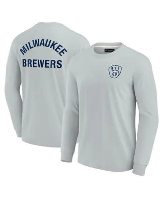 Men's and Women's Fanatics Signature Gray Milwaukee Brewers Super Soft Long Sleeve T-shirt