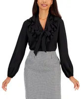 Kasper Petite Ruffled Tie-Neck Blouse