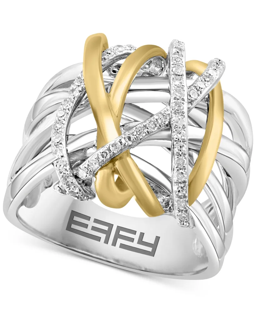 Effy Diamond Contrasting Intertwined Crisscross Ring (1/4 ct. t.w.) in Sterling Silver & 14k Gold-Plate