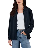 Ultra Flirt Juniors' Button-Up Long-Sleeve Boyfriend Shirt