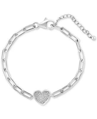 Effy Diamond Pave Heart Paperclip Link Bracelet (1/5 ct. t.w.) in Sterling Silver