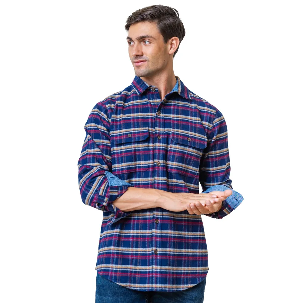 Hope & Henry Men's Organic Long Sleeve Flannel Double Pocket Button Down Shirt