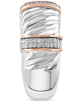 Effy Diamond Contrasting Vertical Bar Ring (1/6 ct. t.w.) in Sterling Silver & 14k Rose Gold-Plate