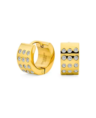 Bling Jewelry Channel Set 3 Row Cubic Zirconia Cz Wide Mini Hoop Huggie Earrings For Women Silver Black Rose Yellow Gold Plated Steel Stainless