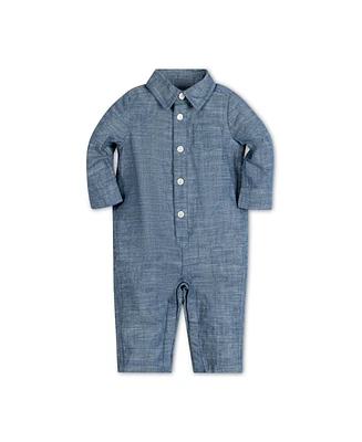 Hope & Henry Baby Boys Layette Long Sleeve Button Front Chambray Romper