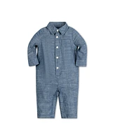 Hope & Henry Baby Boys Layette Long Sleeve Button Front Chambray Romper