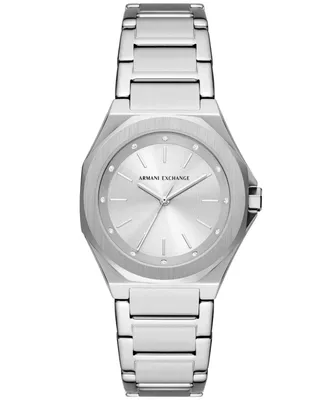 A|X Armani Exchange Women's Quartz Three Hand Silver-Tone Stainless Steel Watch 34mm