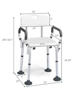 Costway Shower Chair Bathtub Adjustable Height Bench w/ Removable Armrests & Back