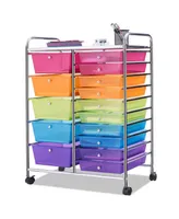 Costway 15 Drawer Rolling Storage Cart Tools Scrapbook Paper Office School Organizer