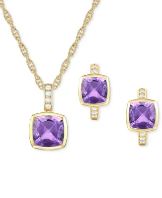 2-Pc. Set Amethyst (3-1/5 ct. t.w.) & Lab-Grown White Sapphire (1/20 Pendant Necklace Matching Small Hoop Earrings Gold