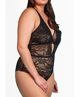 Hauty Plus 1 Piece Lace Lingerie Teddy with Crisscross Cup Detail