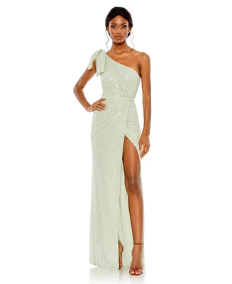 Women's Pearl Embellished Soft Tie One Shoulder Gown