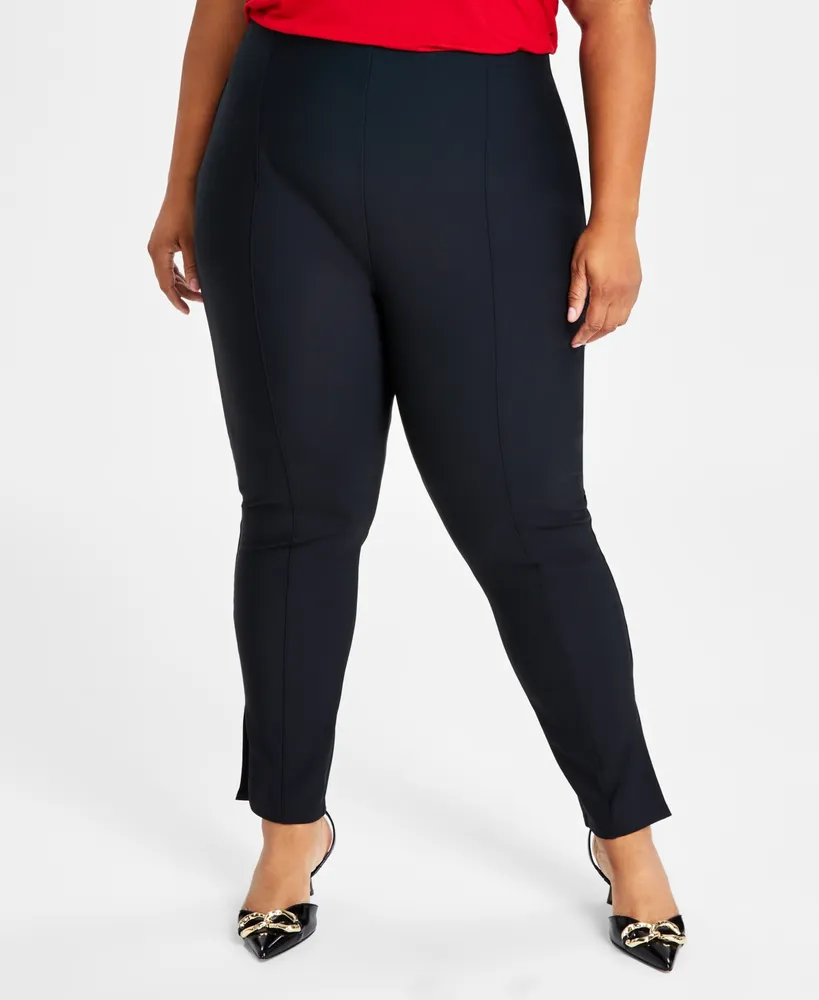 I.n.c. International Concepts Plus High Rise Pull-On Slit Ankle Ponte Pants,  Created for Macy's