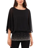 Msk Women's Beaded-Band Blouson-Overlay 3/4-Sleeve Top