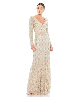 Mac Duggal Women's Geometric Embellished Evening Gown