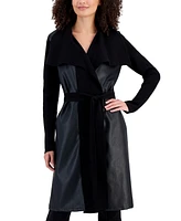 T Tahari Women's Faux-Leather Contrast Self-Tie Cardigan