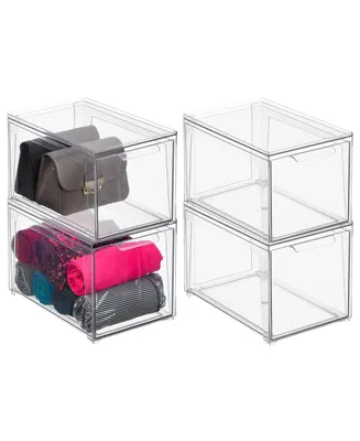 mDesign Stackable Closet Storage Bin Box with Pull-Out Drawer, Medium - 4 Pack