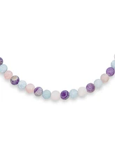 Bling Jewelry Plain Simple Mixed Amethyst Aquamarine and Natural Rose Quartz Matte Round 10MM Bead Strand Necklace For Women Silver Plated Clasp