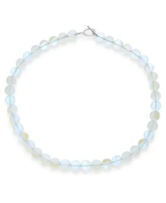 Bling Jewelry Plain Simple Changing Transcalent Created Moonstone Round 10MM Bead Strand Necklace For Women Silver Plated Clasp Inch