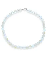 Bling Jewelry Plain Simple Changing Transcalent Created Moonstone Round 10MM Bead Strand Necklace For Women Silver Plated Clasp Inch