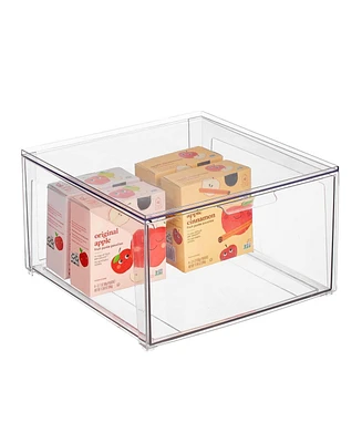 mDesign Plastic Stackable Kitchen Pantry Organizer with Drawer, Medium