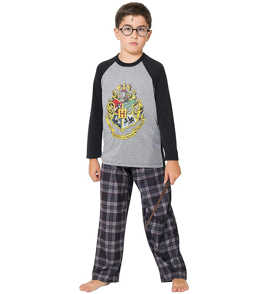 Harry Potter Big Boys Hogwarts School Crest Raglan Pajama Set