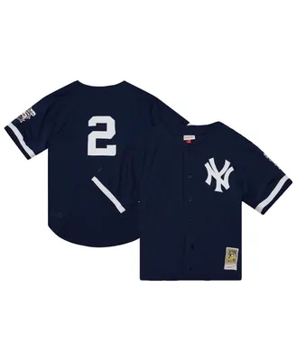 Men's Mitchell & Ness Derek Jeter Navy New York Yankees Cooperstown Collection Mesh Batting Practice Button-Up Jersey