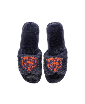 Women's Foco Navy Chicago Bears Rhinestone Fuzzy Slippers