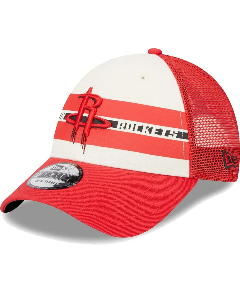 Men's New Era Houston Rockets Red Stripes 9FORTY Trucker Snapback Hat